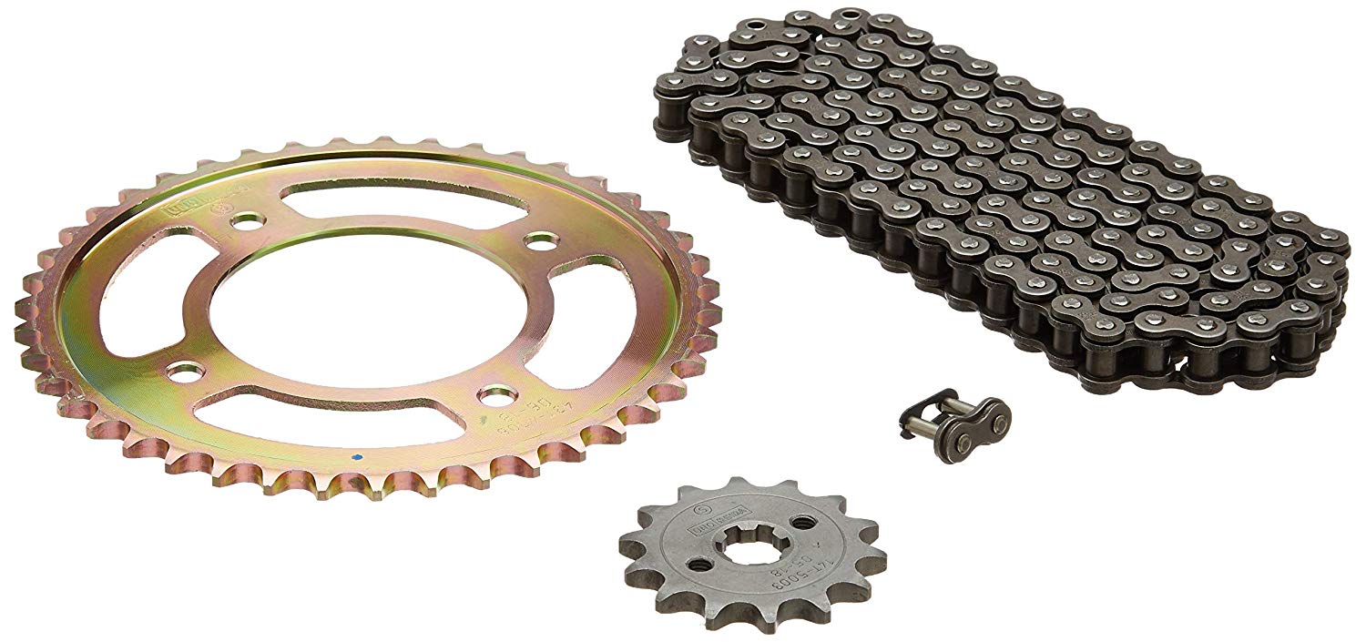 Uno Minda CH-5012 Quadra Rivet Chain & Alloy Steel Hardened Sprockets Chain & Sprocket Kit - R420 SIZE-116L / 14T / 43T(4H) For Hero Passion Xpro 